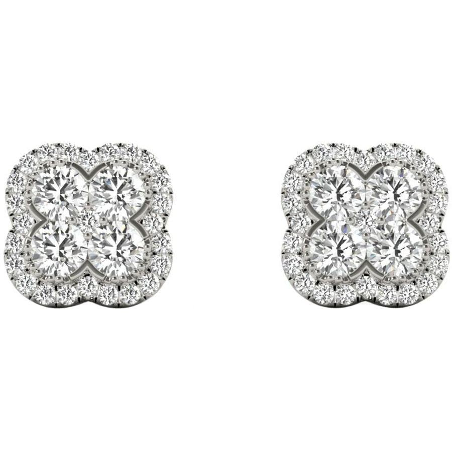 .63 TCW White Gold Diamond Pave Halo Flower Stud Earrings E21974W