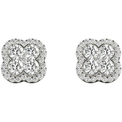 .63 TCW White Gold Diamond Pave Halo Flower Stud Earrings E21974W