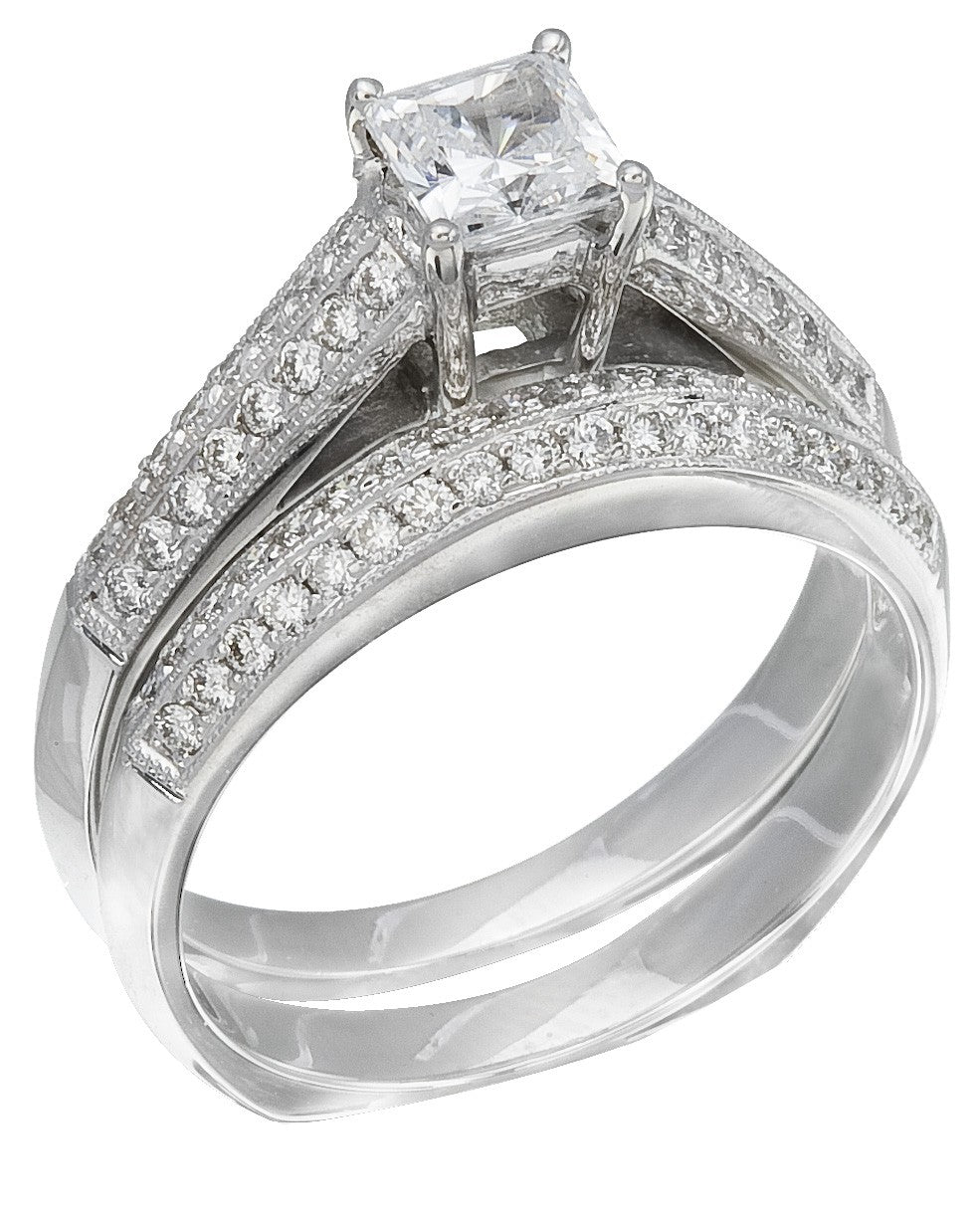 Diamond Wedding Ring Set, .46 Carat Diamonds on 14k White Gold RWG222