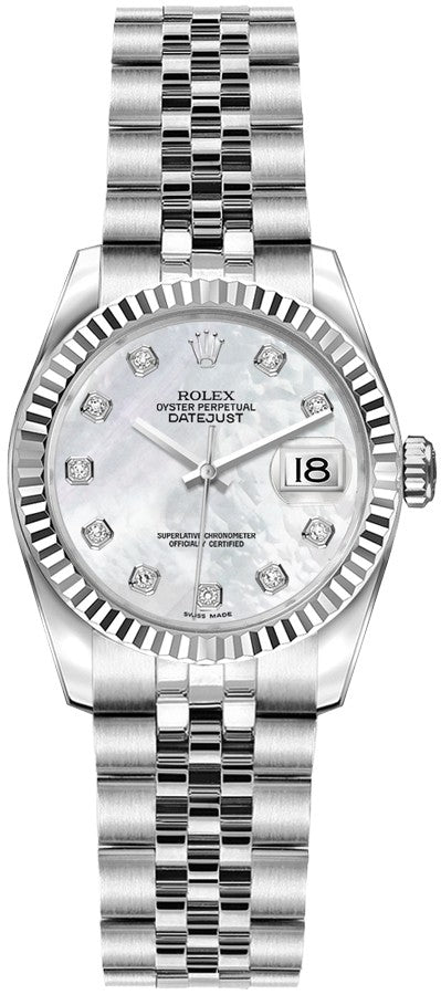 Rolex Lady-Datejust 26 White Mother of Pearl Women's Watch 179174