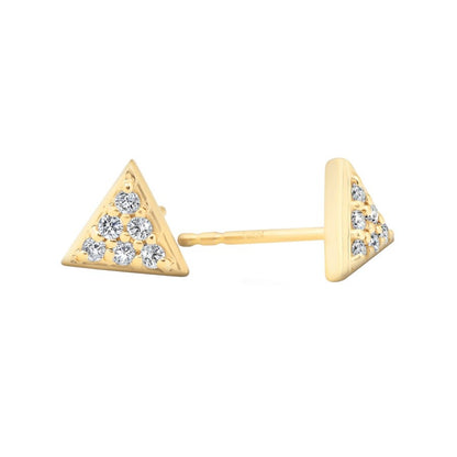 Diamond Pave Triangle Stud Earrings, 0.12 Carat on Solid 14k Yellow Gold