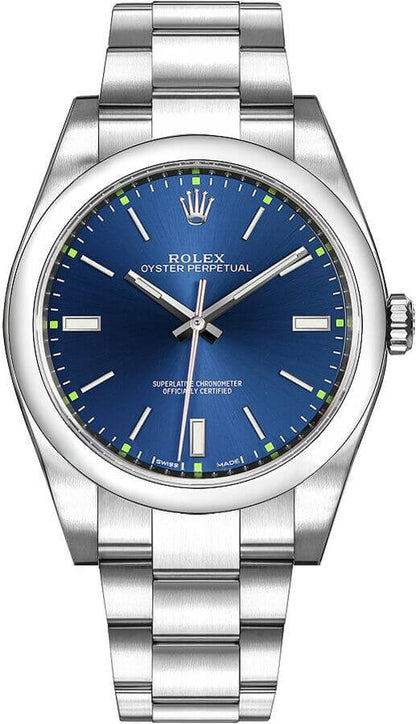 Rolex Oyster Perpetual 39 Blue Dial Domed Bezel Men's Watch 114300-0003