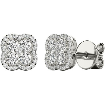 .63 TCW White Gold Diamond Pave Halo Flower Stud Earrings E21974W