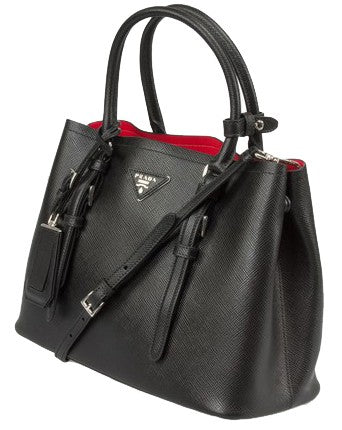 Black Prada Saffiano Cuir Double Small Tote Bag