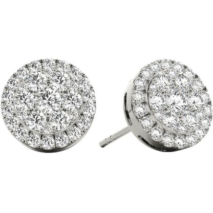 Diamond Halo Pave Earrings, 0.43 Carat on Solid 18k White Gold