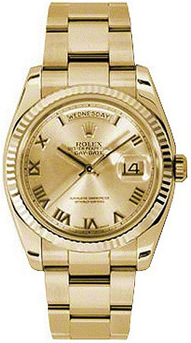 Rolex Day-Date 36 Champagne Roman Numeral Yellow Gold Watch 118238-0183