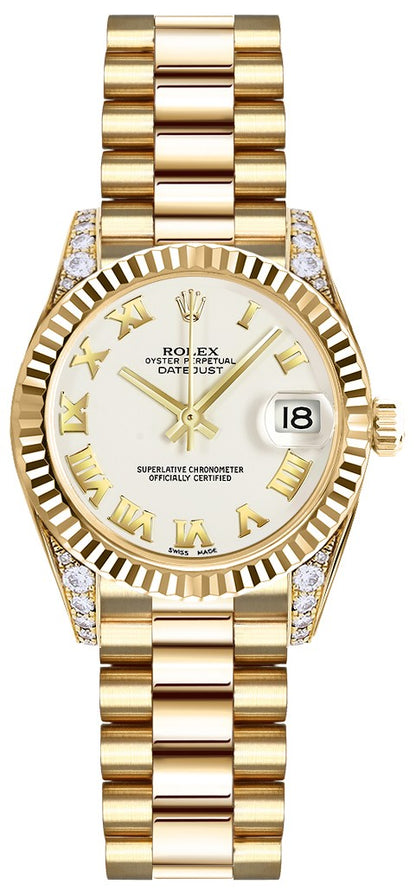 Rolex Lady-Datejust 26 White Dial Yellow Gold Women's Watch 179238