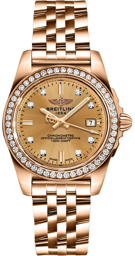 Breitling Galactic 32 Sleek Edition Solid Gold Diamond Women's Watch H7133053/H550-792H