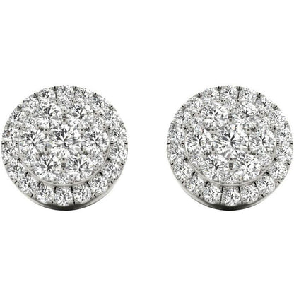 Diamond Halo Pave Earrings, 0.43 Carat on Solid 18k White Gold