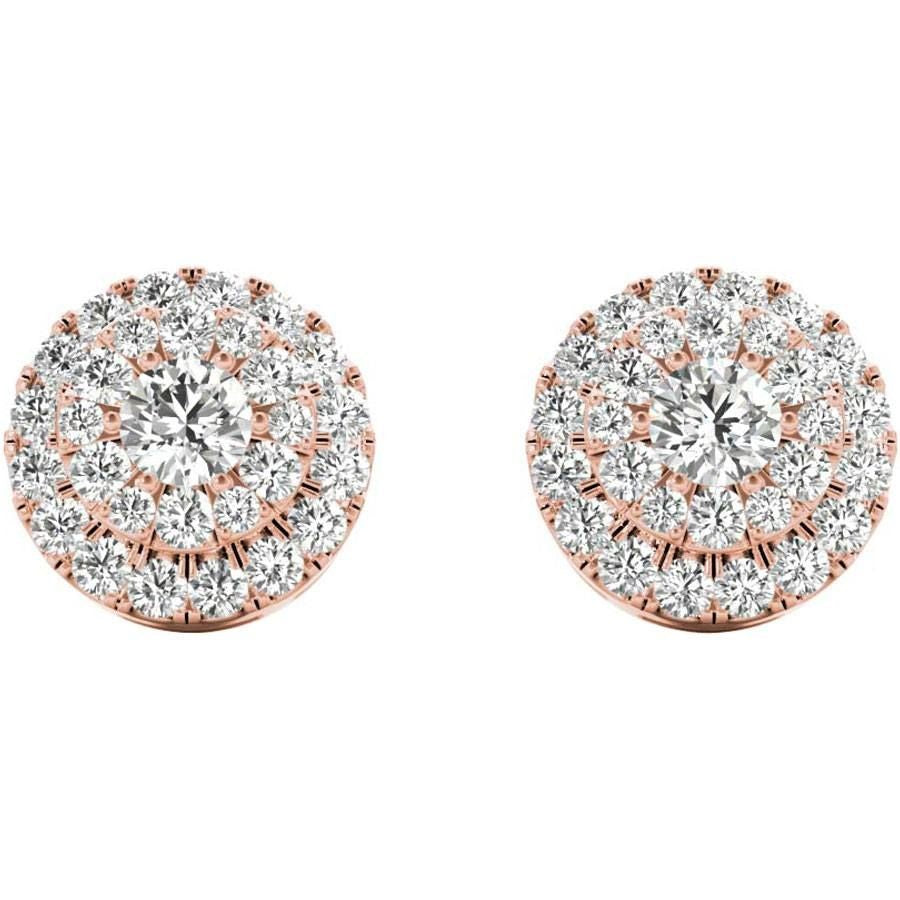 .65 TCW Rose Gold Diamond Halo Pave Earrings E20234R