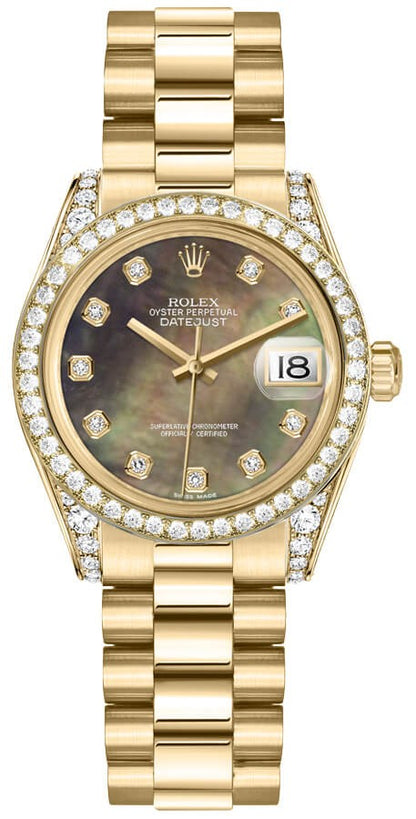 Rolex Datejust 31 Black Mother of Pearl Diamond President Bracelet Watch 178158-0051