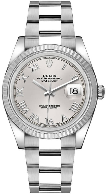 Rolex Datejust 36 Silver Roman Numeral Dial Watch 16234