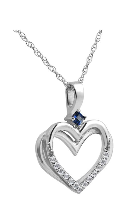 Diamond Heart Pendant with Blue Sapphire on White Gold P016HT1W