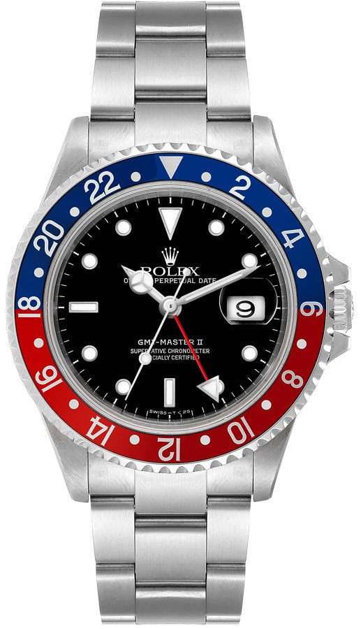 Rolex GMT-Master II Pepsi Black Dial Blue & Red Bezel Men's Watch 16710