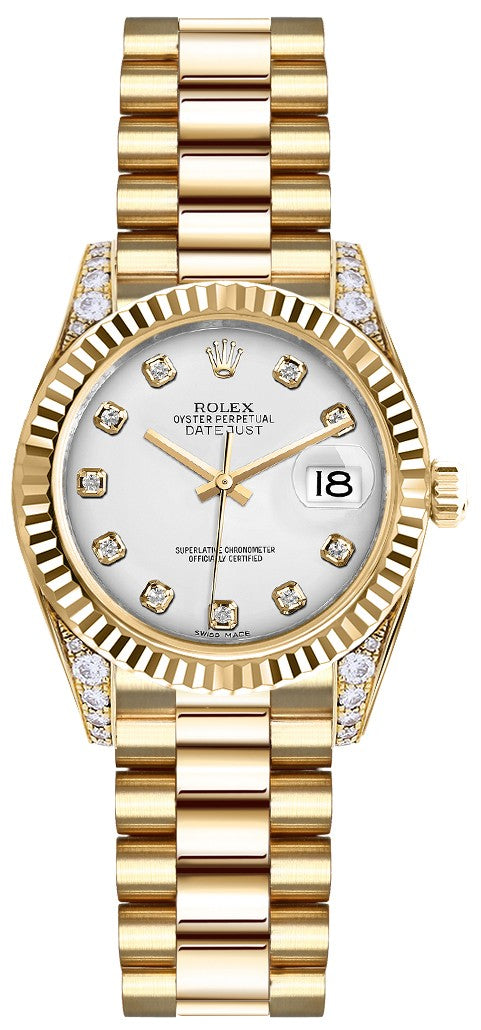 Rolex Lady-Datejust 26 White Diamond Dial Gold Women's Watch 179238