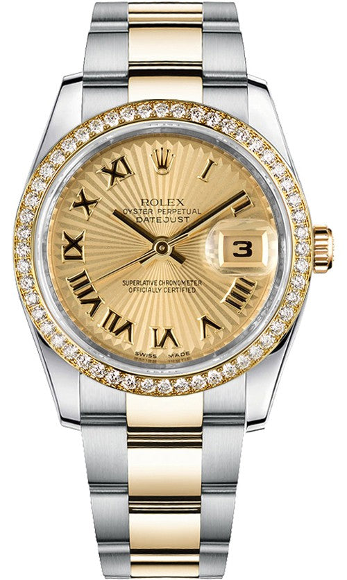 Rolex Datejust 36 Solid Gold Diamond Bezel Watch 116243