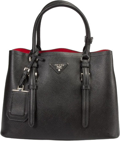 Black Prada Saffiano Cuir Double Small Tote Bag