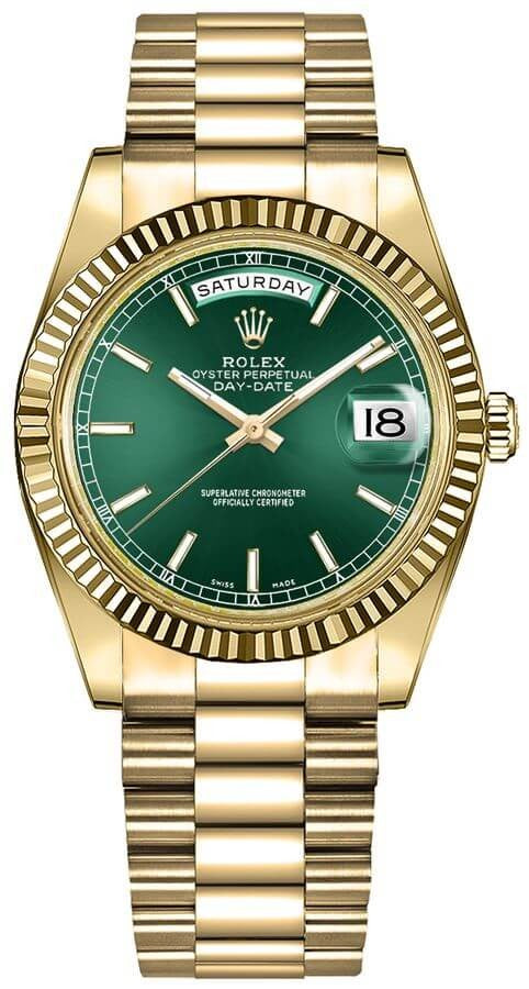 Rolex Day-Date 36 Green Dial Solid Gold Watch 118238-0419