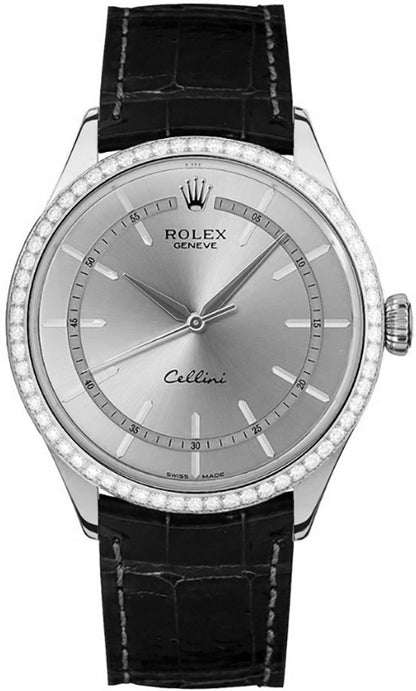 Rolex Cellini Time 18k White Gold Men's Watch 50709RBR-0010