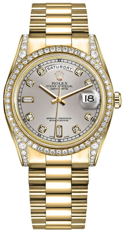 Rolex Day-Date 36 Silver Diamond Gold Watch 118388-0065