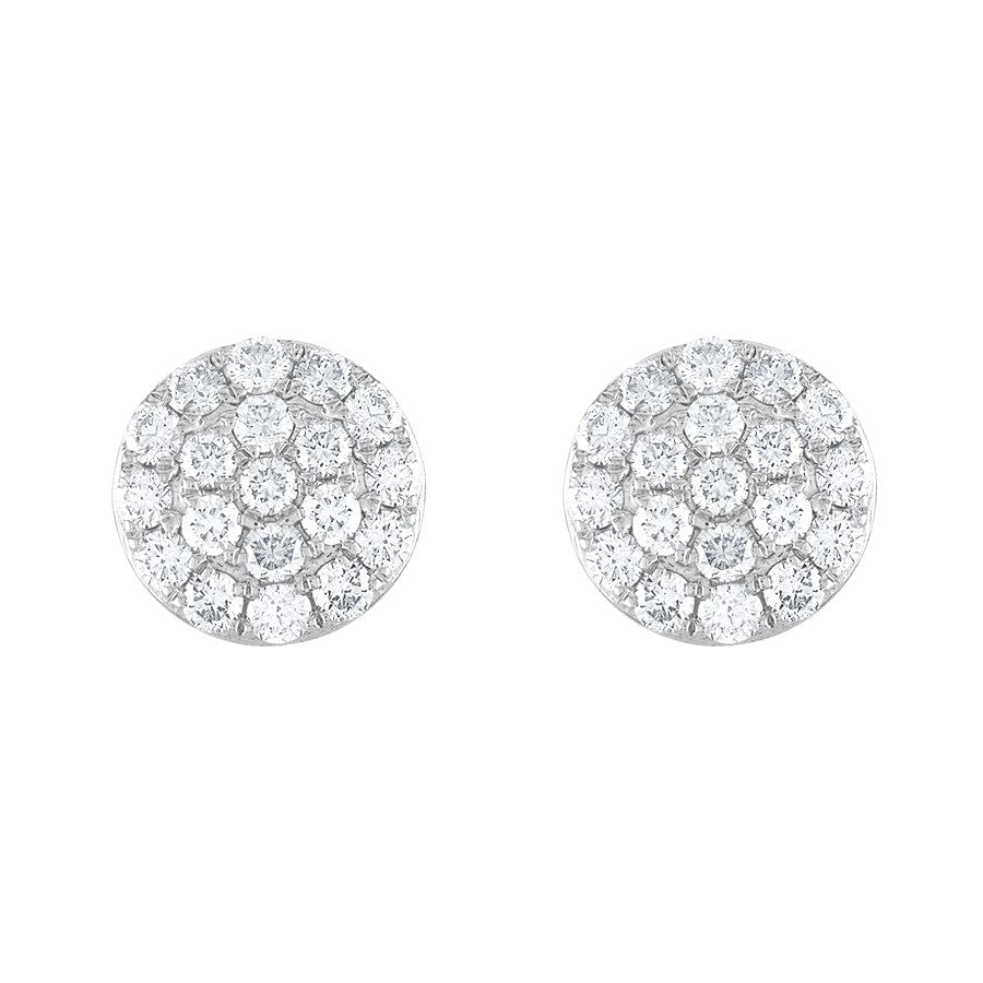 Diamond Cluster Earrings, 1.10 Carat on Solid 18k White Gold