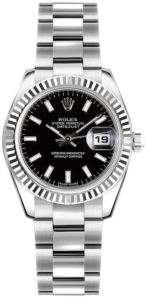 Rolex Lady-Datejust 26 Black Dial Oyster Bracelet Watch 179174