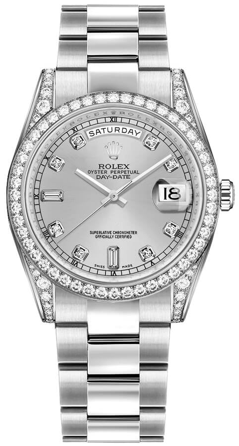 Rolex Day-Date 36 Silver Diamond Gold Watch 118389-0072