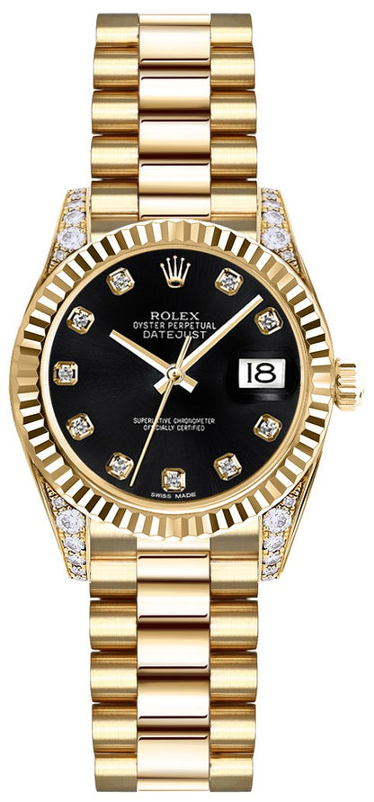 Rolex Lady-Datejust 26 Black Dial Gold Women's Watch 179238