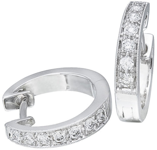 Diamond Hoop Earrings, .20 Carat Diamonds on 14k White Gold EWG144