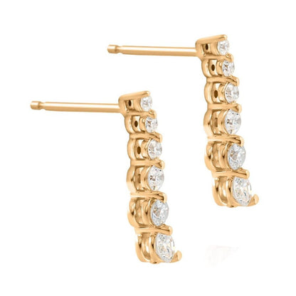 Diamond Journey Earrings, 0.5 Carat on Solid 14k Yellow Gold