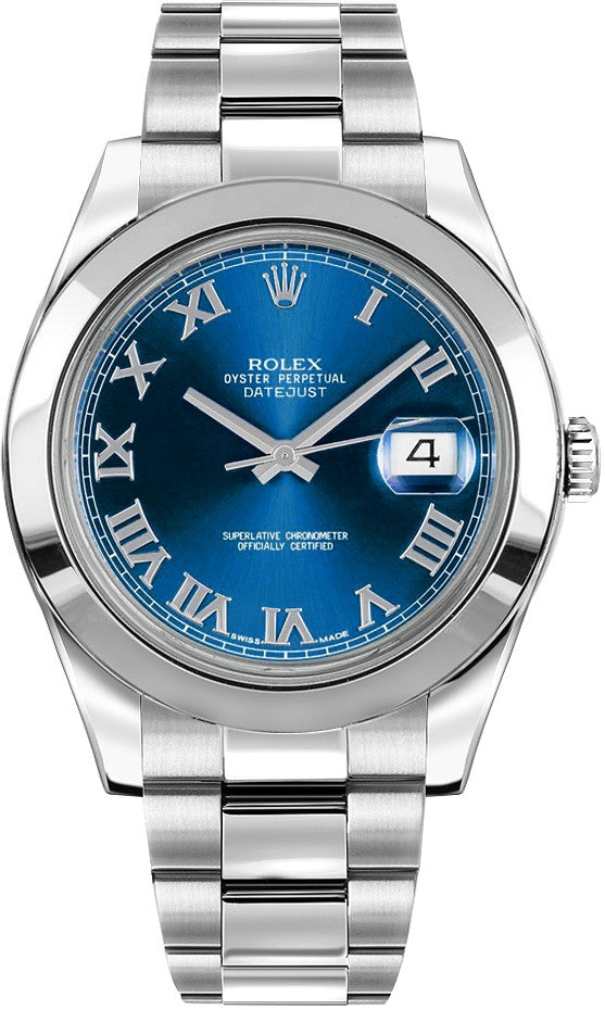 Rolex Datejust II 41 Blue Roman Numeral Dial Men's Watch 116300-0004