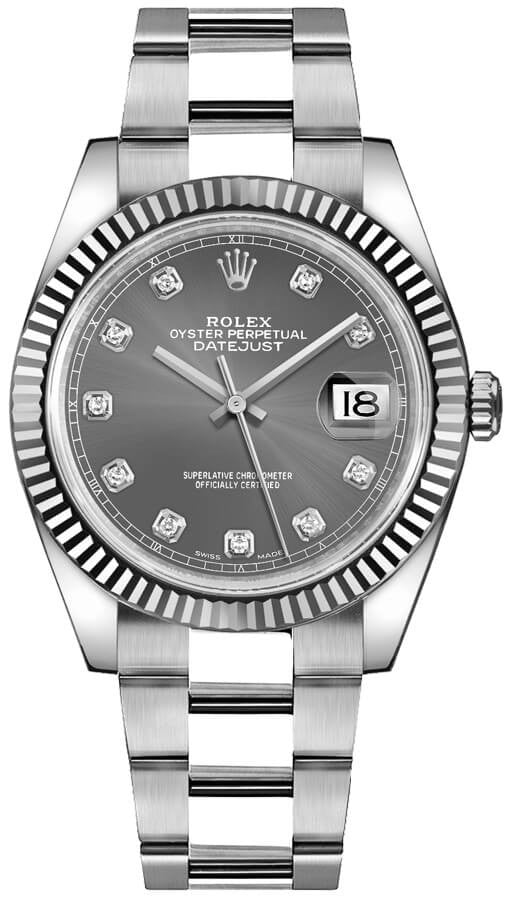 Rolex Datejust 41 Diamond Dial Fluted Bezel Men's Watch 126334-0005