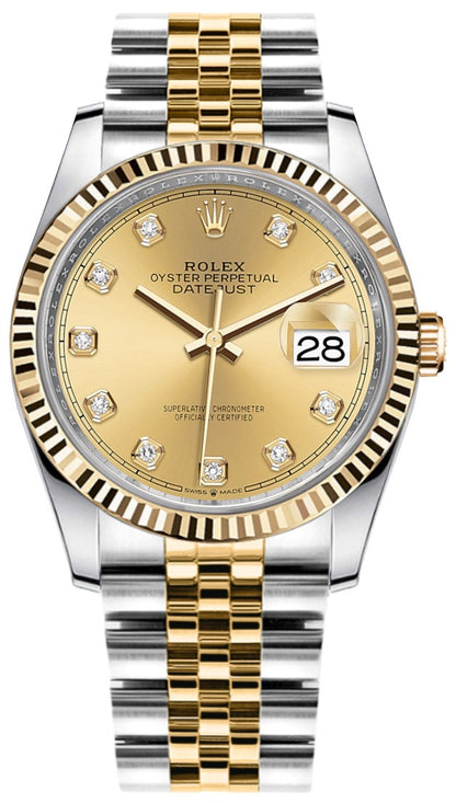 Rolex Datejust 36 Champagne Diamond Women's Watch 126233-0017