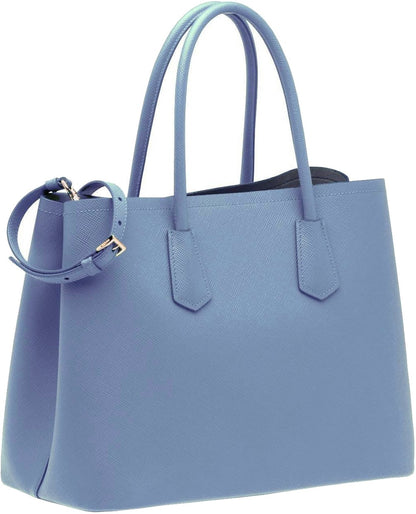 Pale Blue Prada Saffiano Cuir Double Large Tote Bag