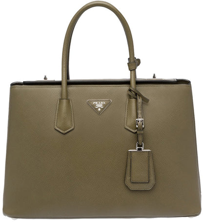 Military Green Prada Saffiano Cuir Large Twin Tote Bag