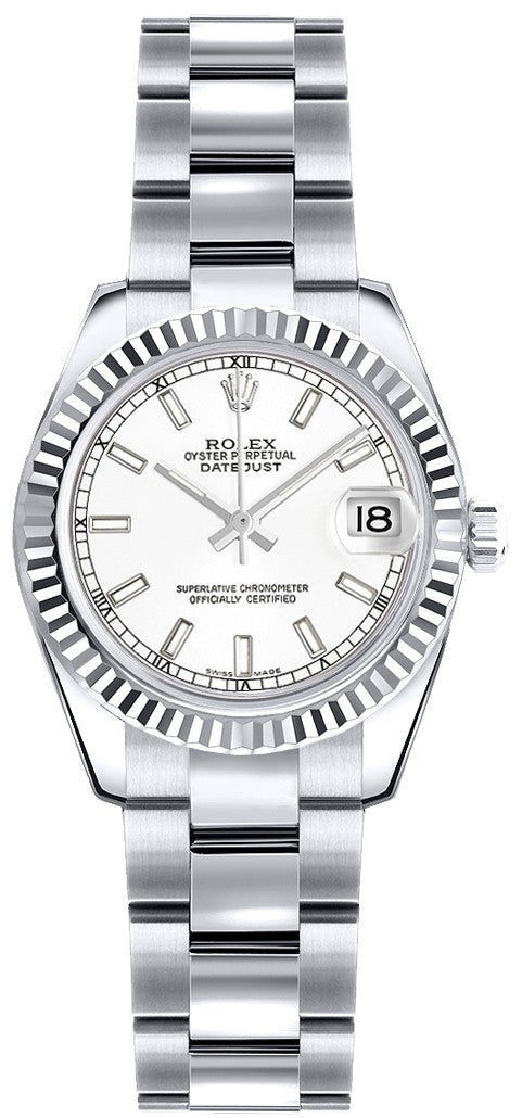 Rolex Lady-Datejust 26 White Dial Gold Watch 179179