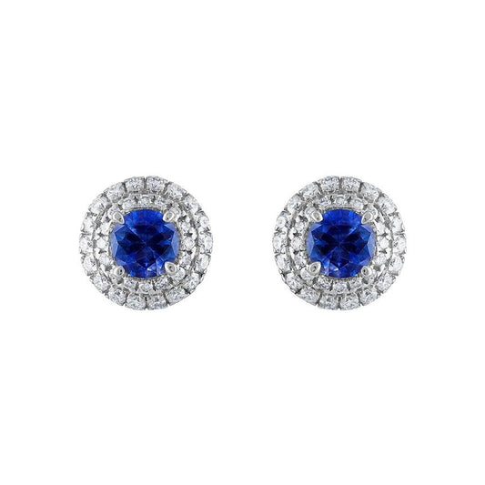 Diamond Blue Sapphire Earrings on 18k White Gold