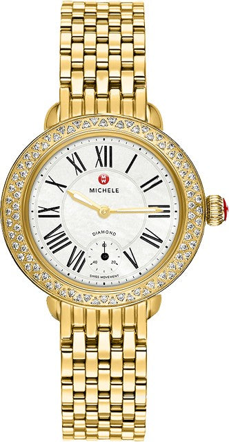 Michele Serein 12 Pearl White Dial & Gold Ladies Watch MWW21E000013