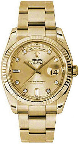 Rolex Day-Date 36 Champagne Diamond Oyster Bracelet Watch 118238-0113