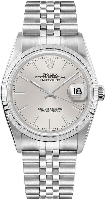 Rolex Datejust 36 Silver Dial Engine Turned Bezel Unisex Watch 16220