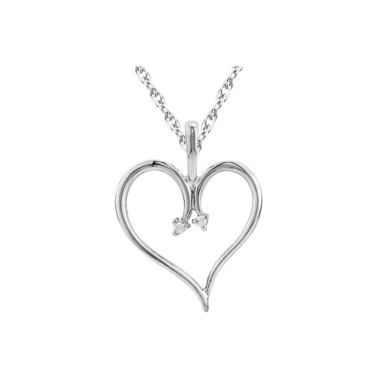 Heart Diamond Pendant, 0.03 Carat on Solid 10k White Gold