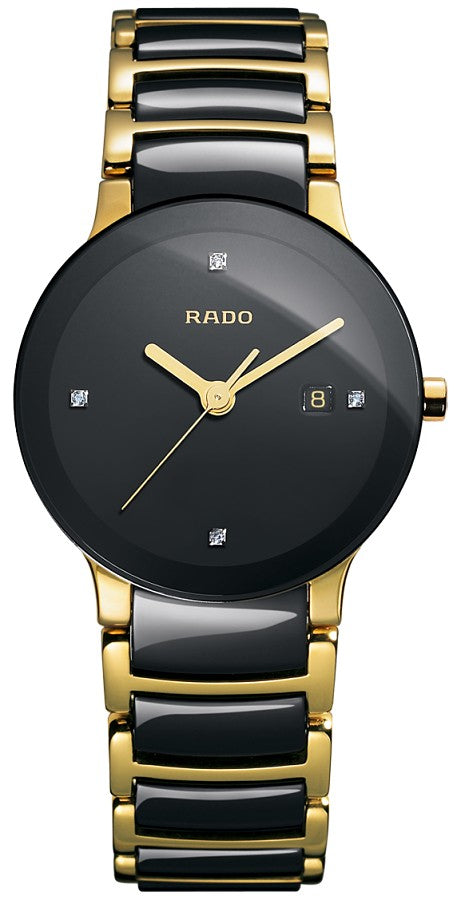 Rado Centrix Jubile 28mm 18k Yellow Gold Tone Black Ceramic Women's Watch R30930712