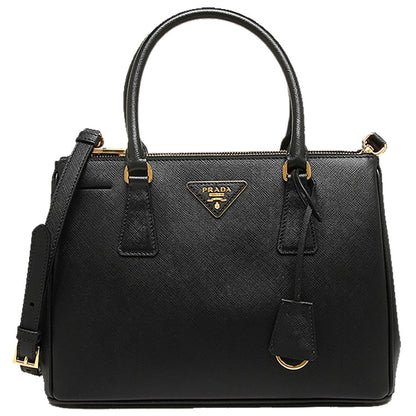 Prada Black Saffiano Lux Small Double-Zip Tote Bag with Gold Hardware