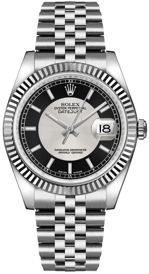 Rolex Datejust 36 Black & Silver Dial Steel Watch 116234