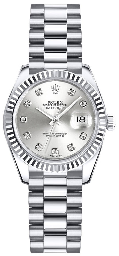 Rolex Lady-Datejust 26 Silver Diamond Dial Watch 179179