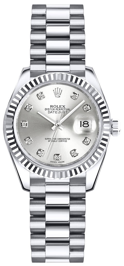 Rolex Lady-Datejust 26 Silver Diamond Dial Watch 179179