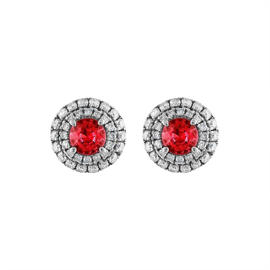 Diamond Ruby Earrings on Solid 18k White Gold