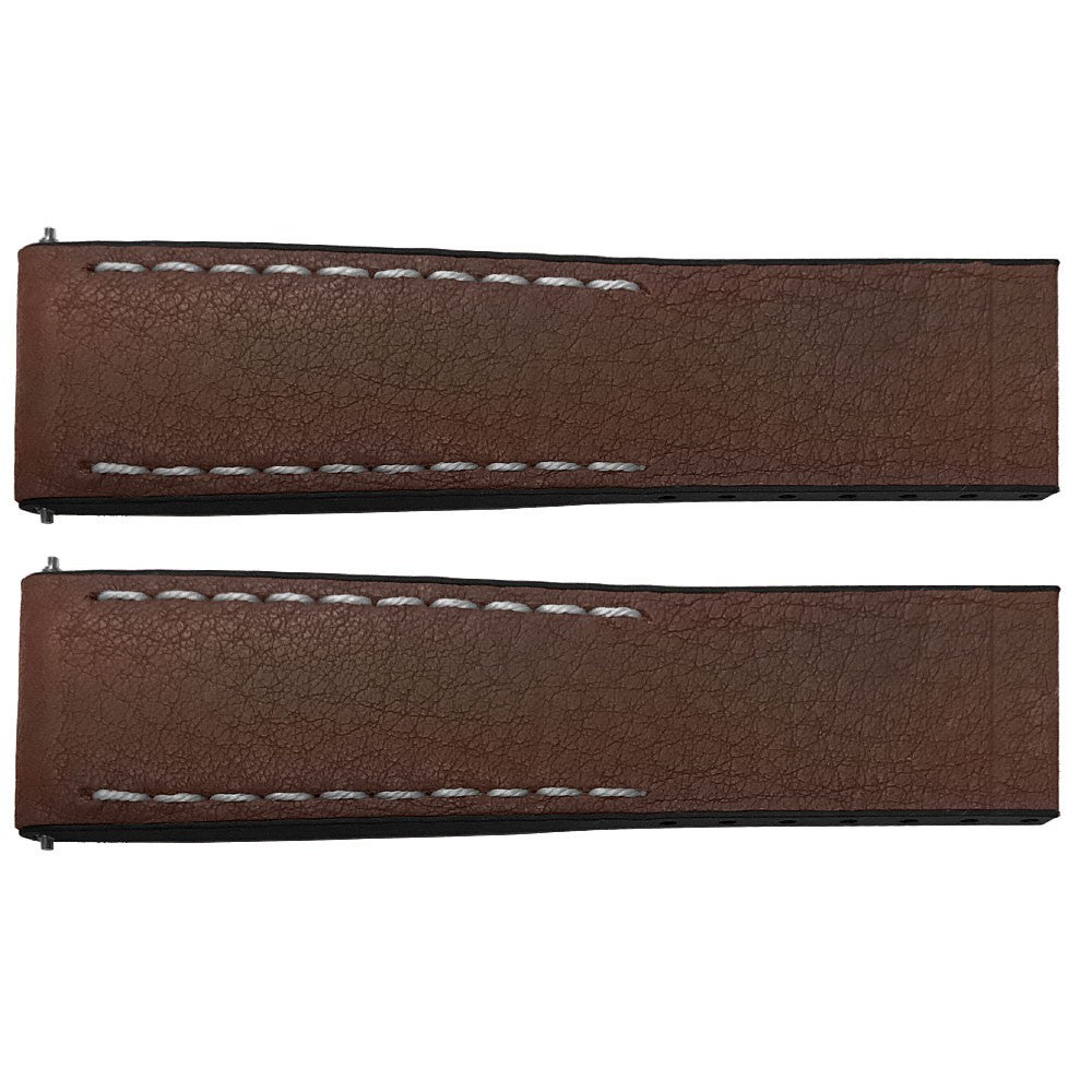 Breitling 22mm Brown Leather Strap with Black Rubber Inner Lining 294S