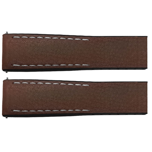 Breitling 22mm Brown Leather Strap with Black Rubber Inner Lining 294S