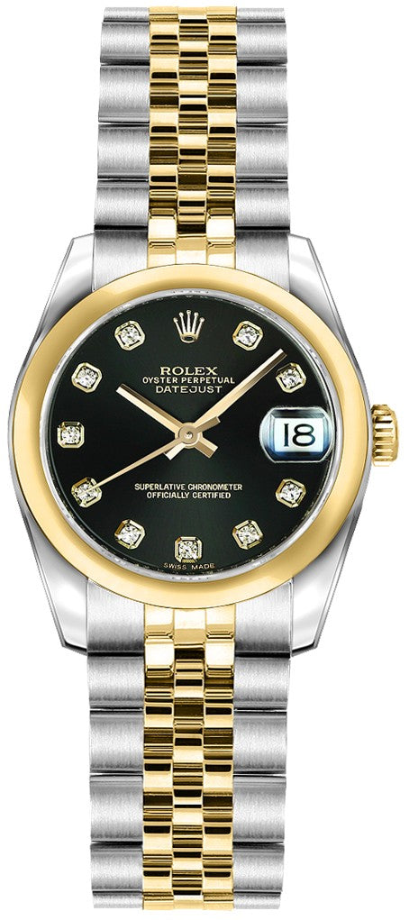 Rolex Lady-Datejust 26 Black Diamond Dial Women's Watch 179163